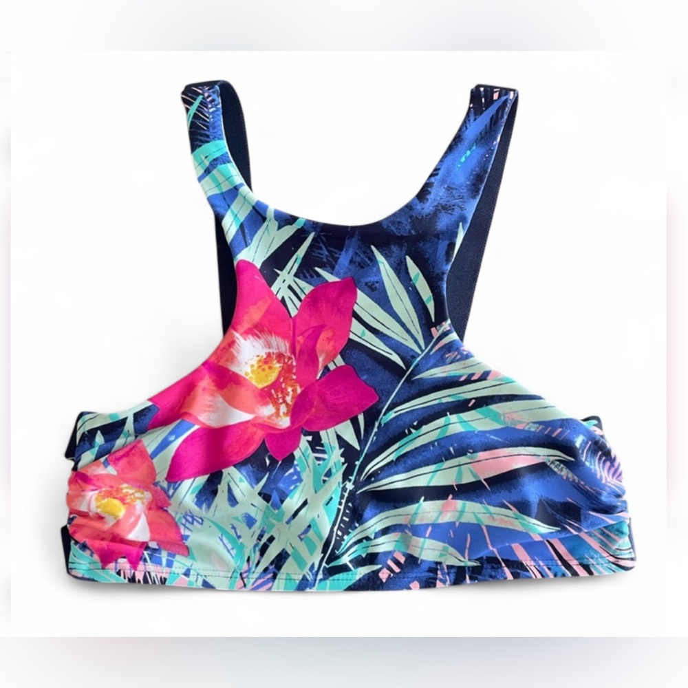 Xhilaration Pink and Blue Floral Bikini Top